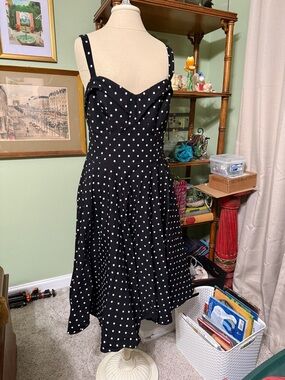 Vixen by Micheline Pitt Black and White Polka Dot Midi Dress